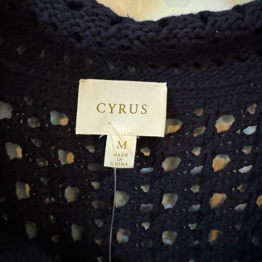 Cyrus Knit Navy Collar Short Sleeve See Thru Top. Size M NWT - Picture 2 of 8
